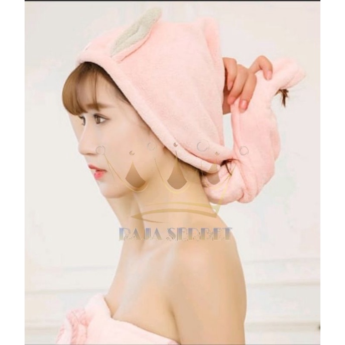 HANDUK KERAMAS/HAIR TOWEL SHOWER CAP/HANDUK KEPALA PREMIUM QUALITY/DRY HAIRCAP MOTIF KELINCI