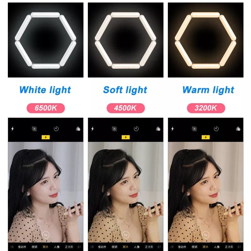 LAMPU V8 RINGLIGHT SELFIE MAKEUP MODEL SEGITIGA / 3 LAMPU 10 INCH