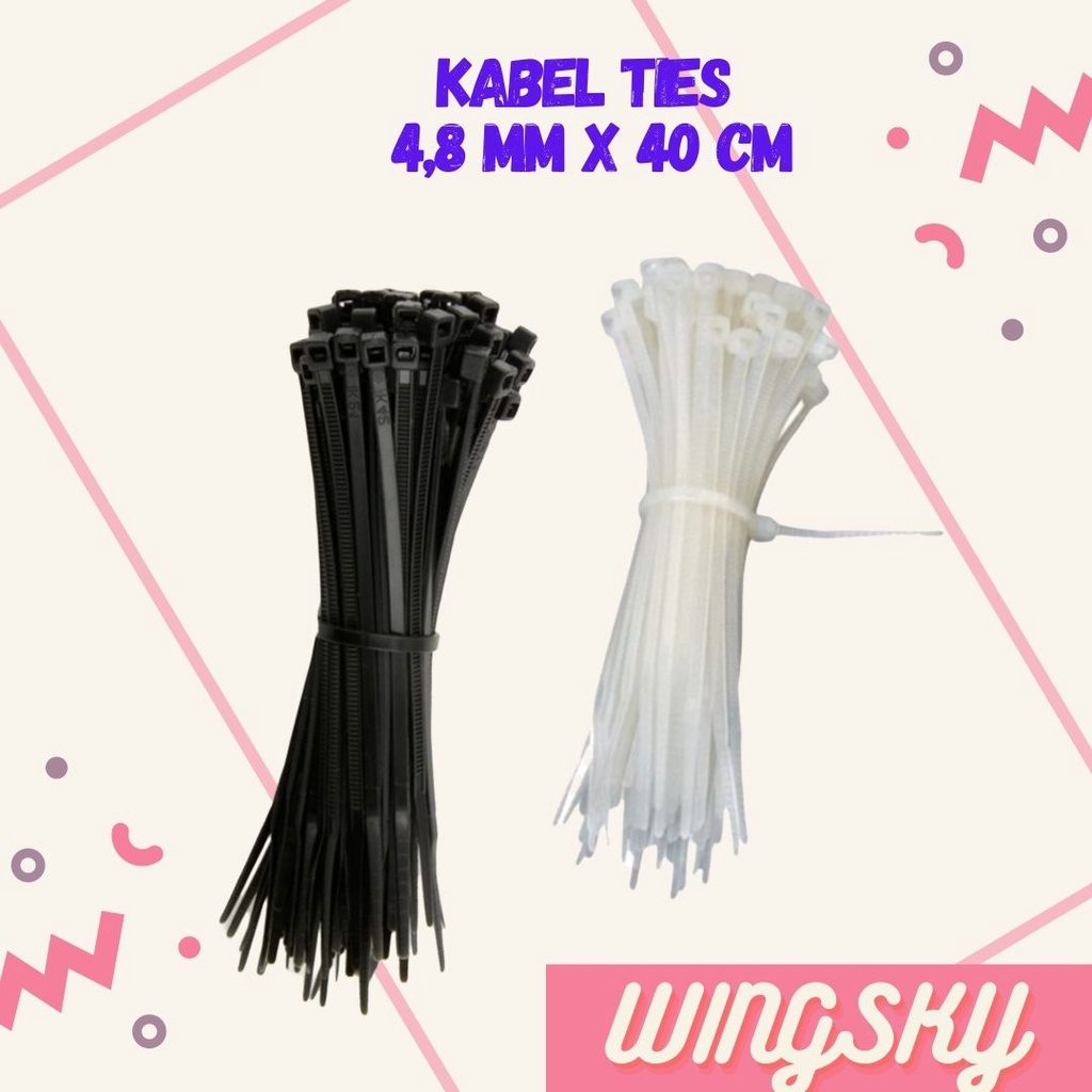 Kabel Ties ISI 100 Tebal Hitam Putih 4.8mm x 40 cm / Kabel Tis / Tali Kabel / Pengikat Plastik / Kabel Serut Kretek royal