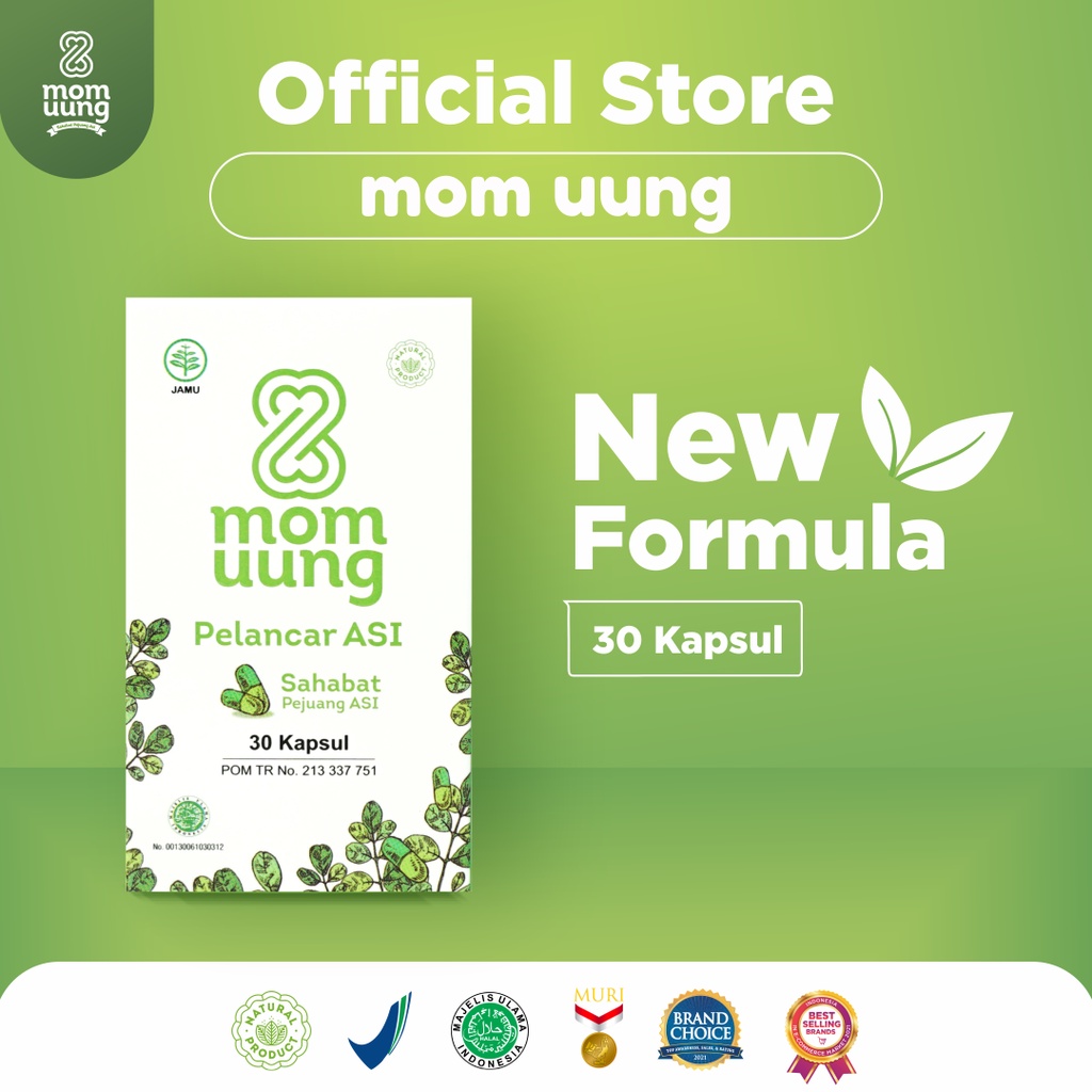 MOM UUNG Asi Booster 30 Kapsul Kelorcap Pelancar Asi Herbal Meningkatkan Kualitas Asi BPOM HALAL MUI