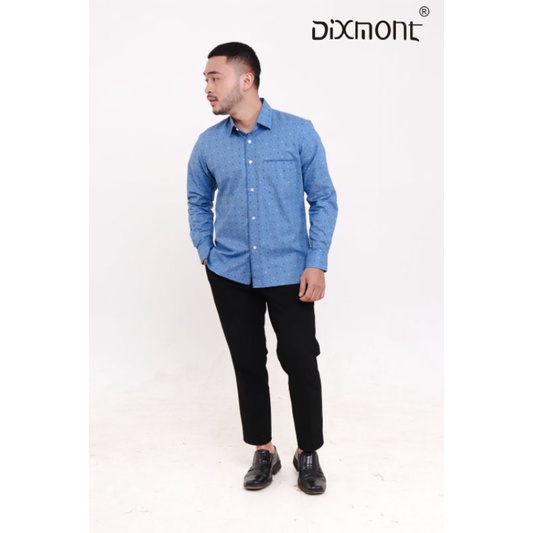 Dixmont Kemeja Pria Basic Formal Motif Lengan Panjang Hem ML01521