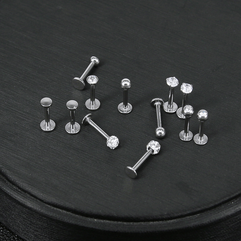 ESR 12pcs / Set Anting Tindik Bibir Bahan Stainless Steel Anti Alergi Hias Kristal / Berlian Imitasi