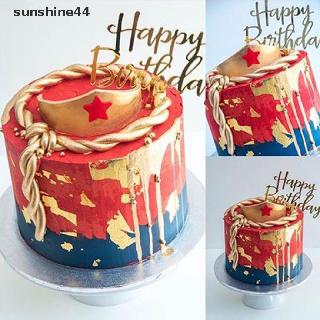 Sunshine 1Pc Topper Kue Ulang Tahun Tulisan Happy Birthday Bahan Plastik Akrilik