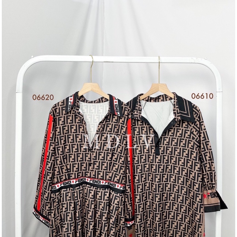MDLV ~ 06610# Fendila FF Shirt Maxi Dress Maxi Dress Pendi Long Dress Premium Fashion Import