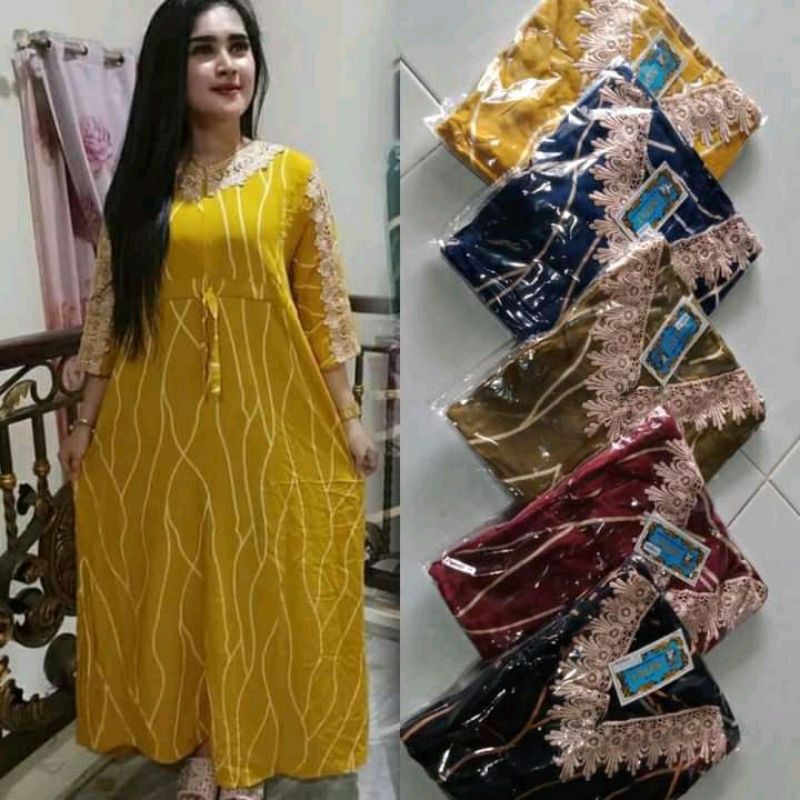 Daster Arab Motif Akar//Longdres Renda Terlaris Pakaian wanita Bhusui Tali serut