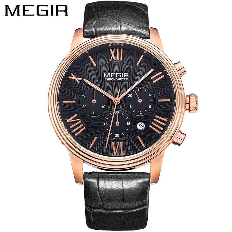 MEGIR 2012 Jam Tangan Pria Analog Chronograph Tali Kulit WATCHKITE WKOS