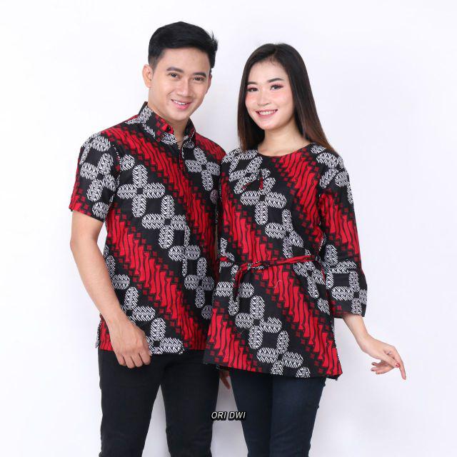 Baju Batik Couple Modern Monalisa Genes Merah Biru Coklat Kuning  M, L, Xl, Asli Pekalongan