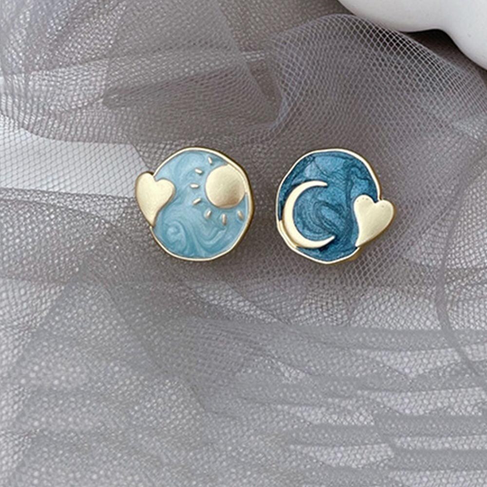 Anting Tusuk Gantung Asimetris Desain Bulan Sabitbintang Enamel Gaya Simplevintage Untuk Wanita