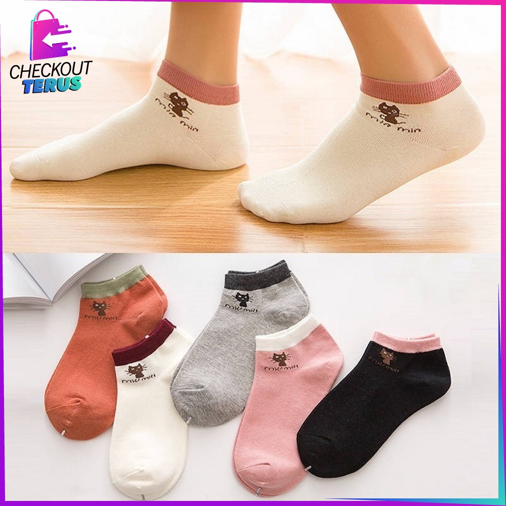 CT P119 Kaos Kaki Wanita Motif Kucing Kaos Kaki Semata Kaki Cat Ankle Socks Kaos Kaki Lucu Wanita Fashion Korea Style Kaos Kaki Wanita Dewasa Kaos Kaki Motif Lucu