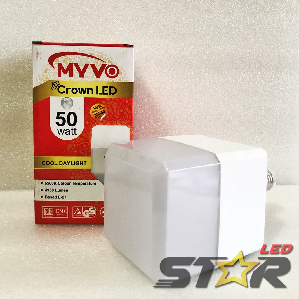 MYVO Crown LED 50W Lampu Bohlam Kotak Desain Unik Murah Hemat Energi Irit Listrik Super Terang 50 WATT Star