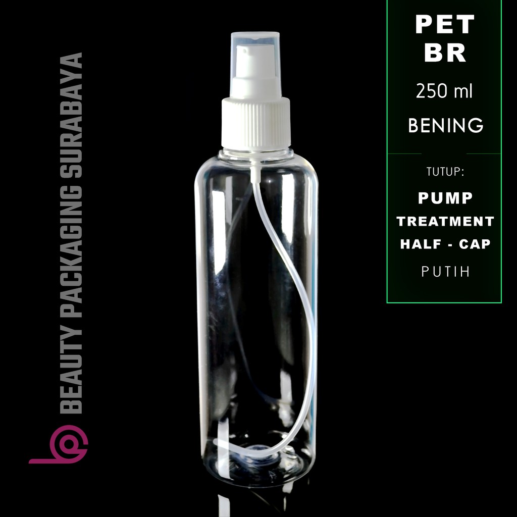 Botol Plastik PET 250ml BR Bening Tutup Pump Treatment HC Putih