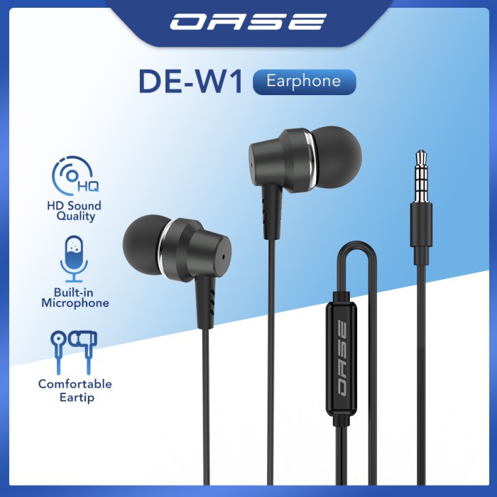 HEADSET EARPHONE OASE DE-W1 SUPERBASS ANTI SLIP HD SOUND QUALITY