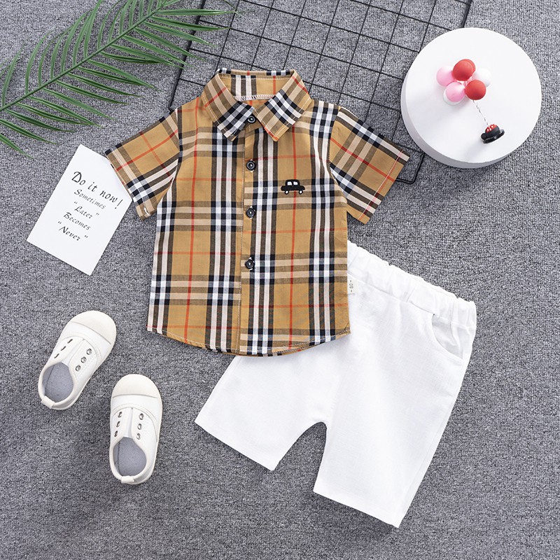 Setelan Kemeja Anak Import / Stelan Jas Rompi Tuxedo Vest Anak Cowok / Set Baju Anak Motif Burberry / Kaos Anak Laki