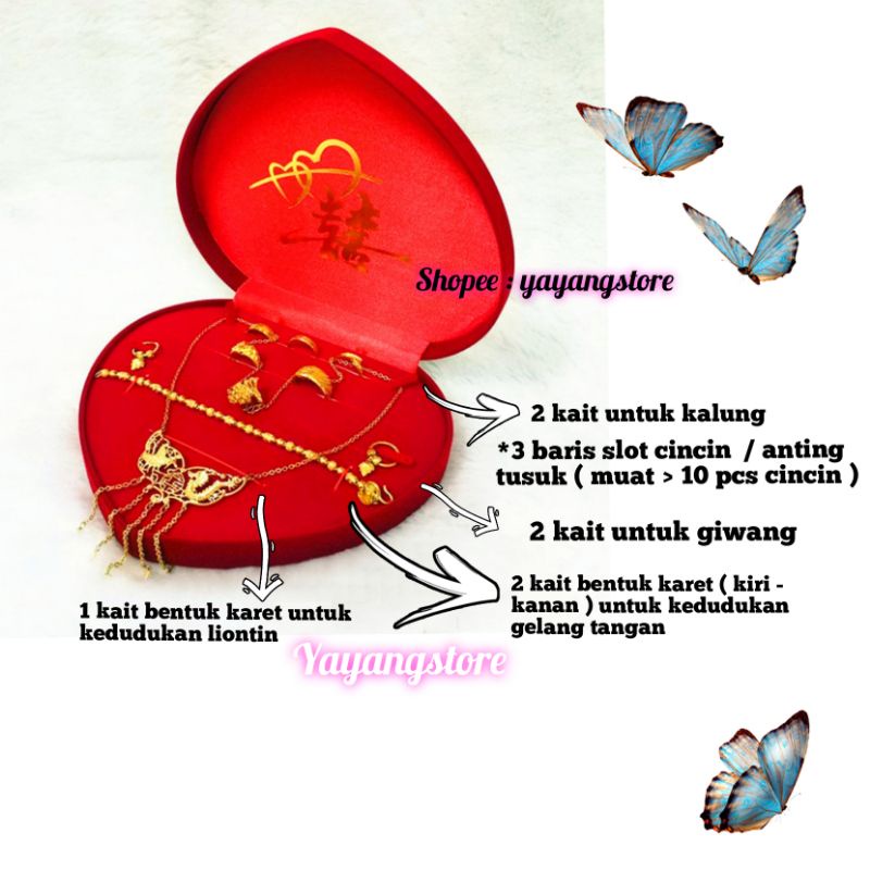Kotak - Box - Tempat Perhiasan Set Kalung Cincin Gelang Anting Sangjit China Shuangxi xixi Seserahan Shuang xi Lamaran Pernikahan