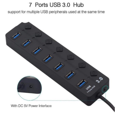 Usb 3.0 hub 7 port switch on-off 5Gbps 30cm cable with Dc 5v power 507-Terminal usb3.0 7 slot saklar