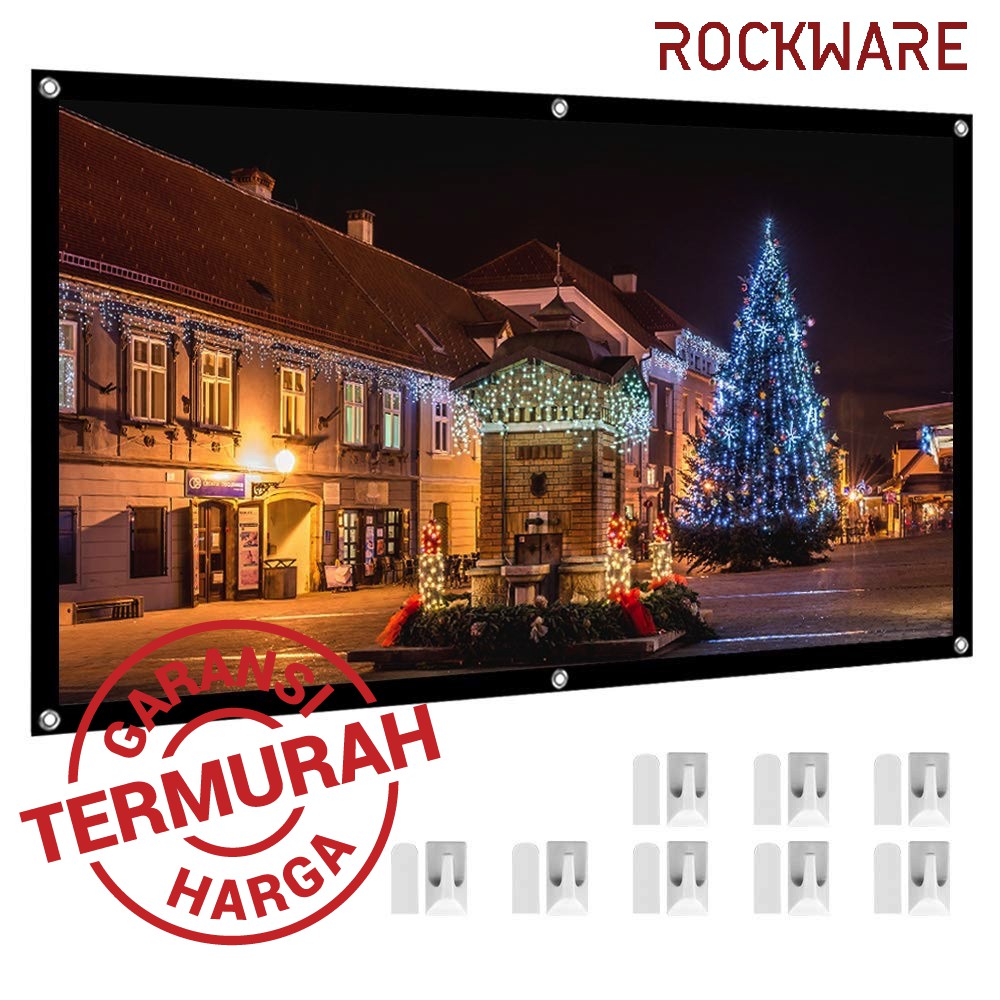 ROCKWARE 120 Inch Polyester Fabric Portable Foldable Projector Screen