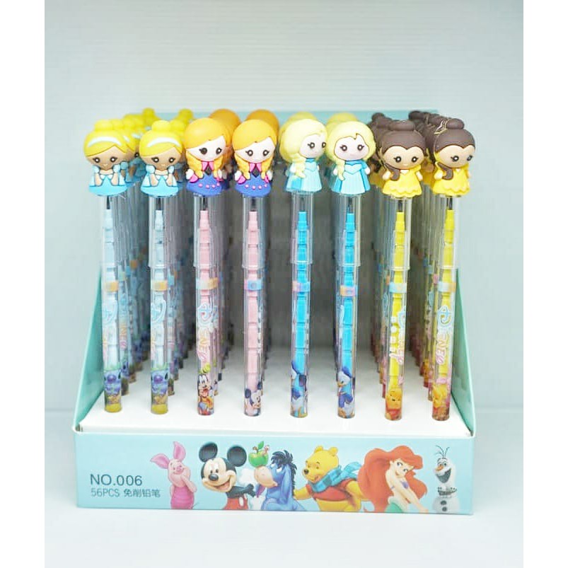 Pensil Princess Peluru Lantu Susun Bensia Refill Isi Princes Queen Belle Elsa Anna Cinderella