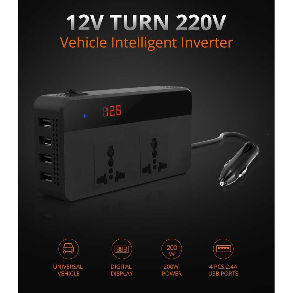 Hot Promo ! Partol Car Power Inverter DC 12V to AC 220V 200W 4 USB Port - AKS-9005