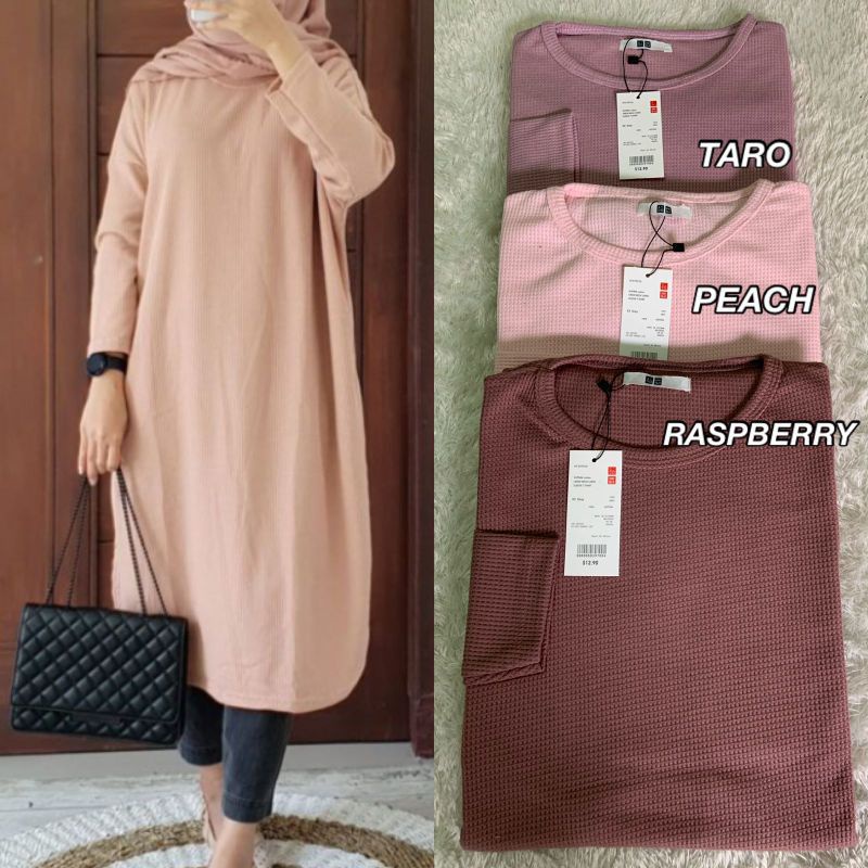 TUNIK WANITA WAFFLE/UNIQLO PREMIUM/LENGAN PANJANG ALLSIZE-JUMBO