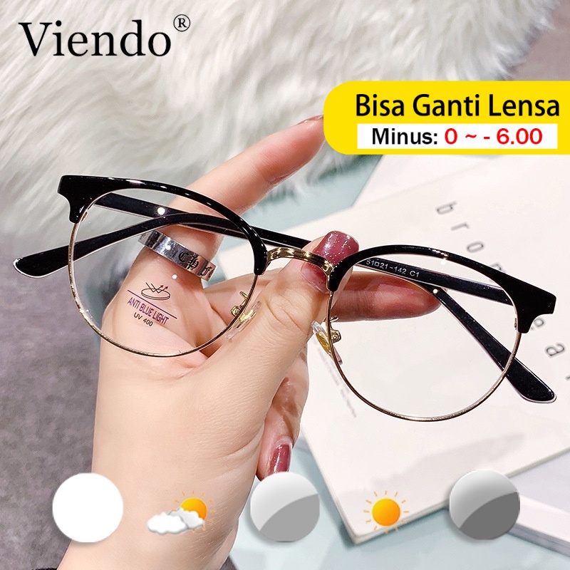 Viendo（Barang spot） Kacamata Photocromic Anti Radiasi Minus Wanita Pria Cowok Elastik Matahari Uv400