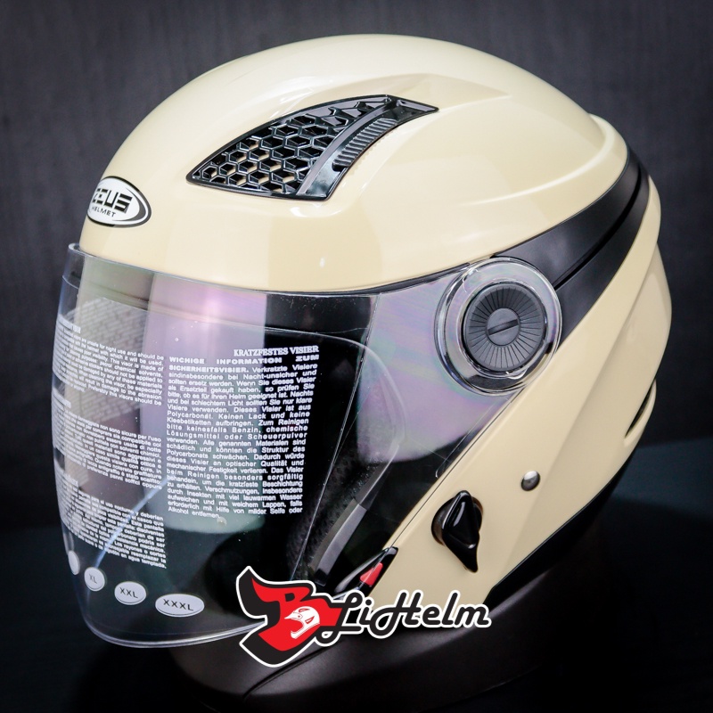 HELM ZEUS ZS 610 IVORY GLOSSY | ZS-610 HALF FACE HELMET SNI | ZS610 DOUBLE VISOR