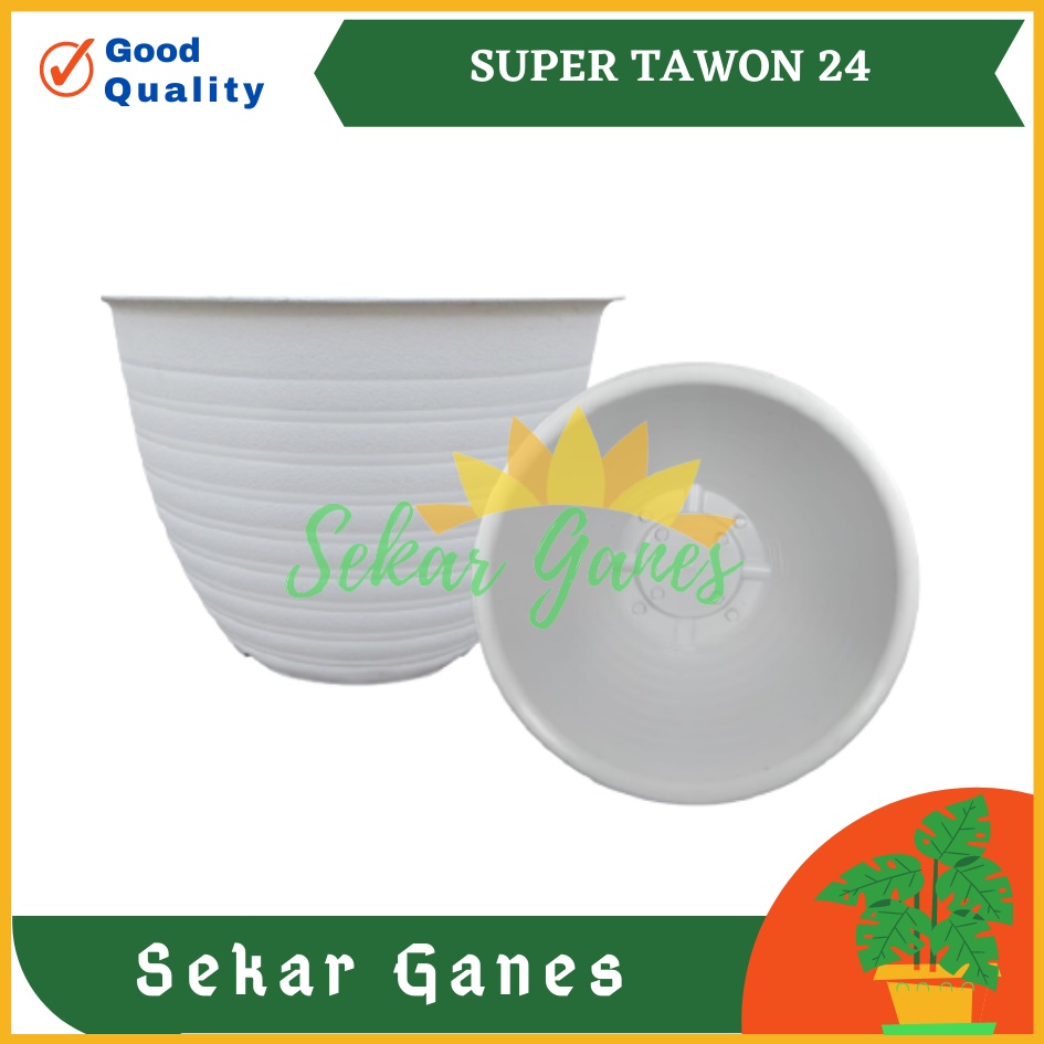 POT SUPER TAWON 24 CM PUTIH TAWON POT PLASTIK 24CM VAS POT BUNGA - pot tanaman hias aglonema OK