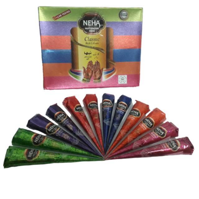 Hena rainbow Neha Classic/ isi henna tangan kulit dll warna warni 30gr