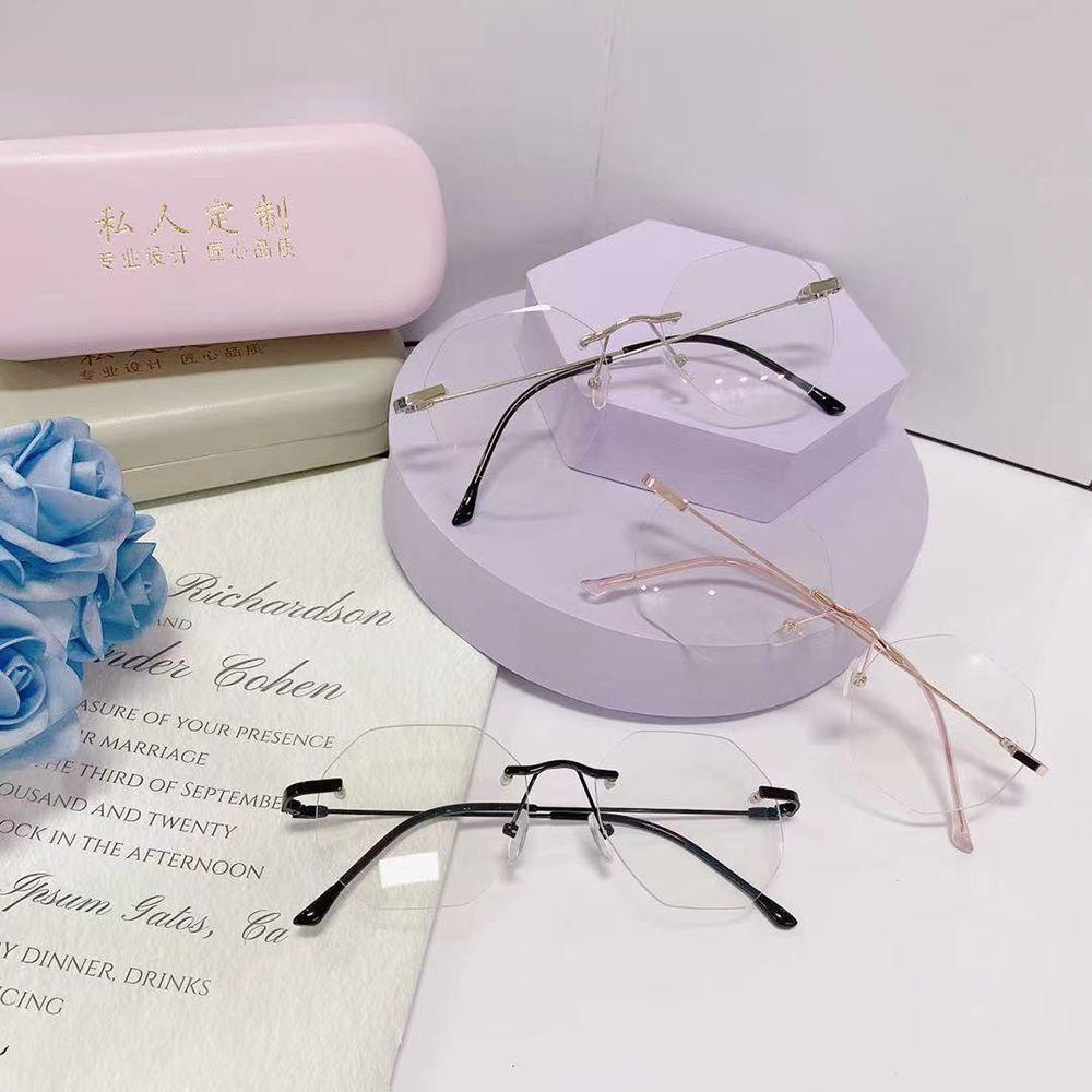 Agustinina Kacamata Baca Glasses Retro Kantor Pria Oktagonal Metal Frameless Optik Spectacle