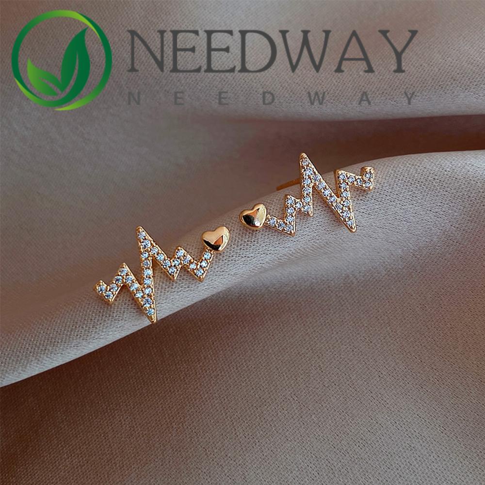 Needway  Women Heartbeat Earrings Classic Heart Stud Earrings Accessories Creative Fashion Female Korean Zircon Women's Jewelry/Multicolor