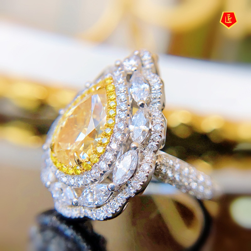 [Ready Stock]New Luxury Fully-Inlaid Yellow Diamond Ring