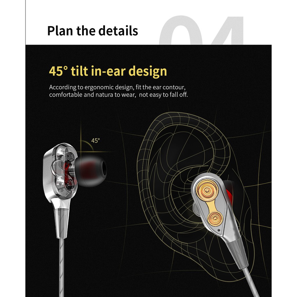 Earphone QKZ CK8 Tweeter + Woofer Dual Unit Four Speaker HiFi