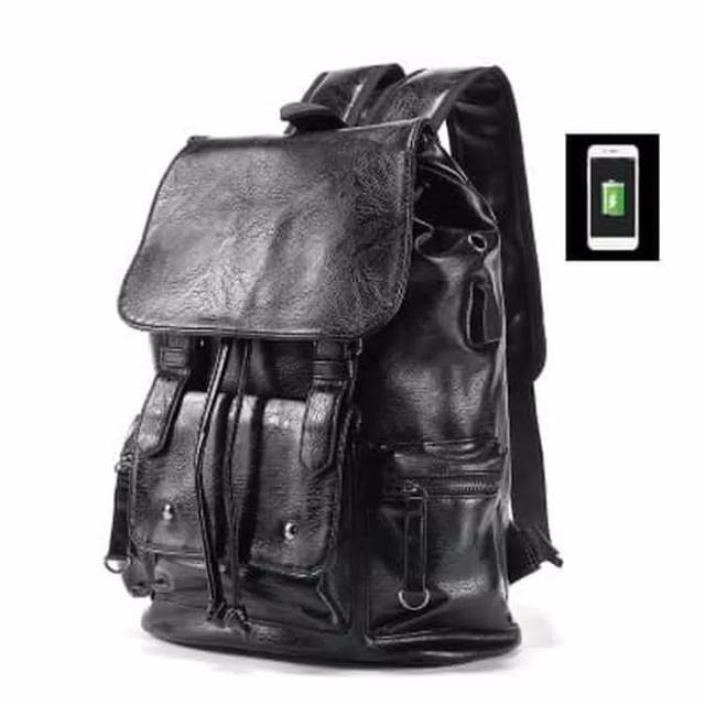 Tas Ransel Pria USB Import - Tas Punggung Kulit - Tas Pria Import
