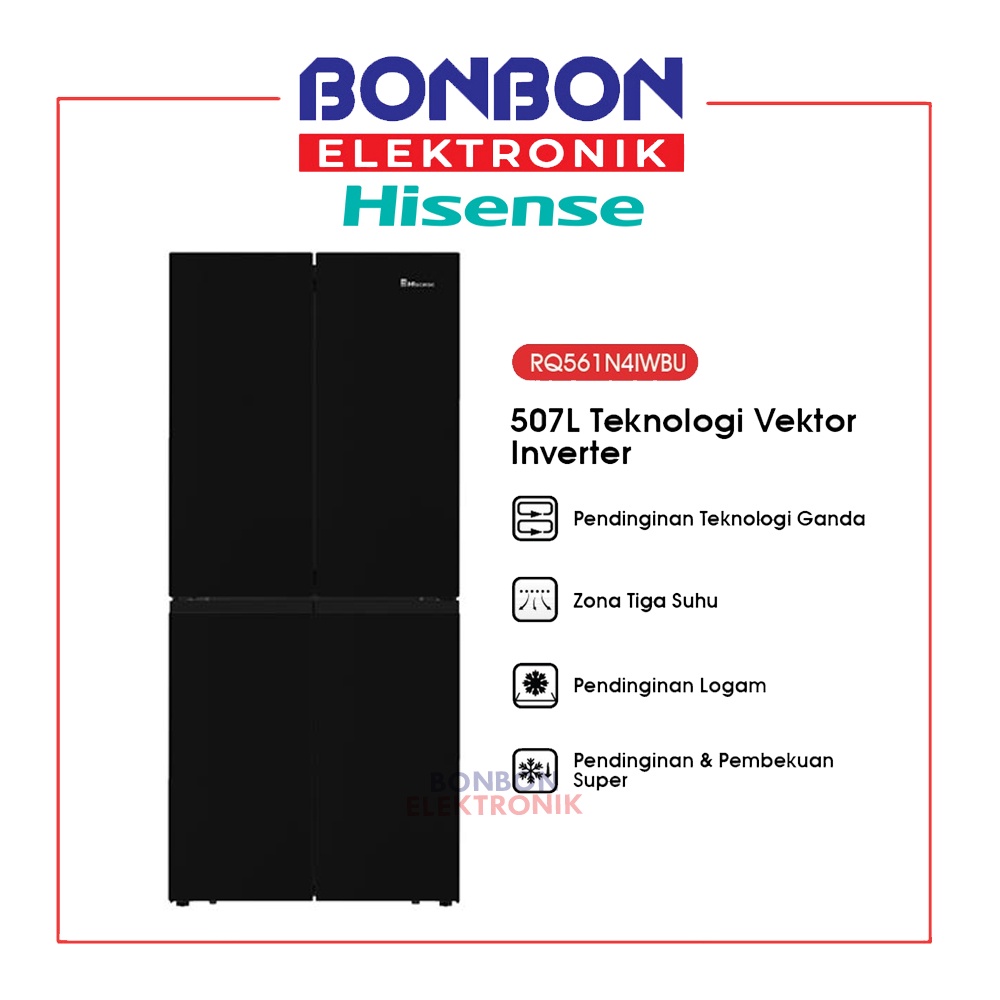 HISENSE Kulkas Side By Side 432L RQ561N4IWBU / RQ561 4 Pintu