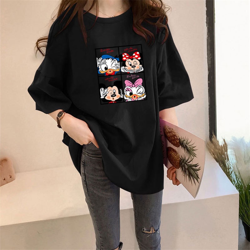 [littlecrab] Kaos Oversize Mickey Family Cute T-shirt Colorful Berkualitas Kaos Tumblr Korean Style