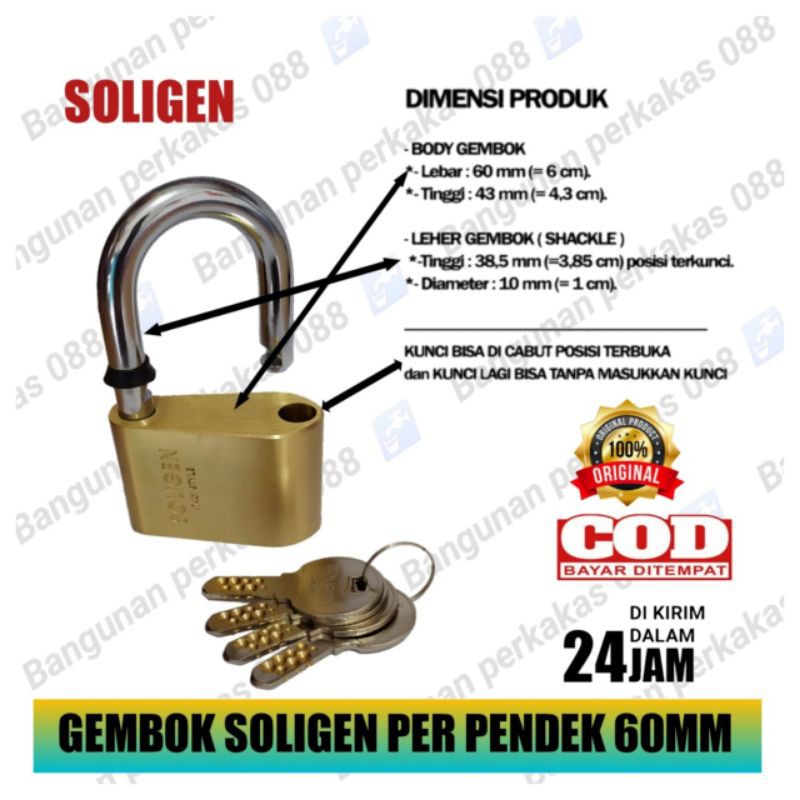 SOLIGEN Gembok PER PENDEK 40mm 50mm 60mm Computer Key - Gembok Pagar-Gembok motor