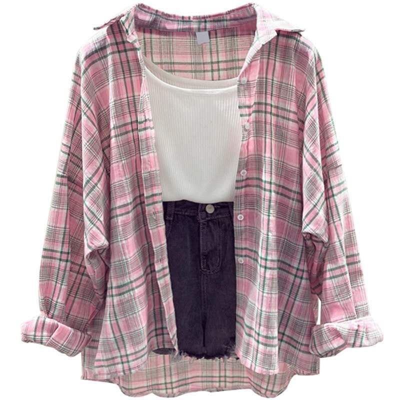 GUILEN OVERSIZE SHIRT/KEMEJA KOTAK BAHAN KATUN-PINK