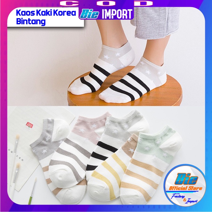 Kaos Kaki Korea Wanita Motif Bintang Impor Best Seller