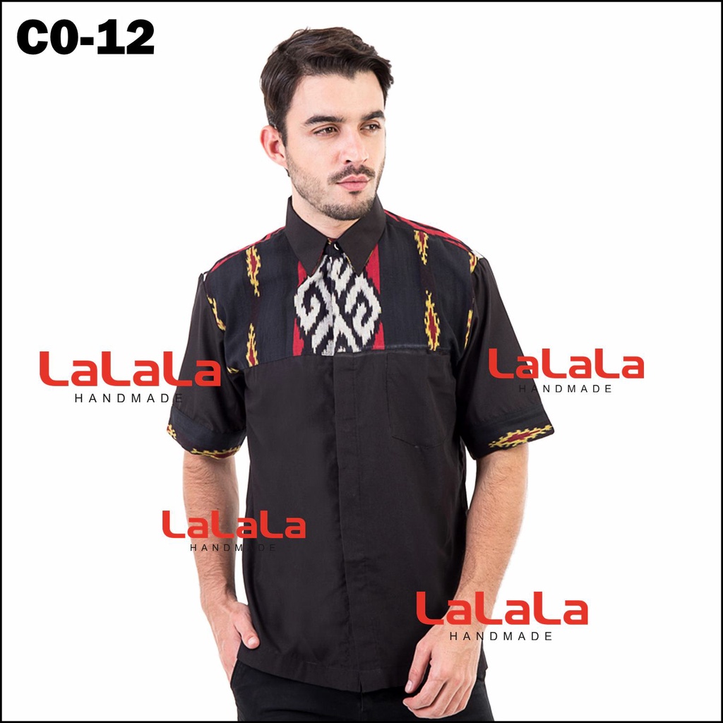 Baju Tenun / Kemeja Tenun Etnik Kombinasi Polos