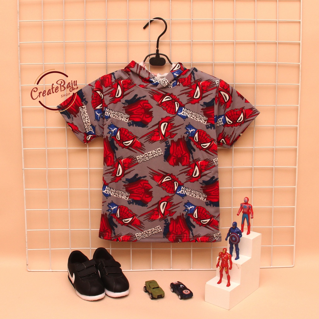 PROMO 7.7 KAOS ATASAN HOODIE ANAK MOTIF PRINTING SPIDERMAN BAJU ATASAN ANAK 1-7 TAHUN