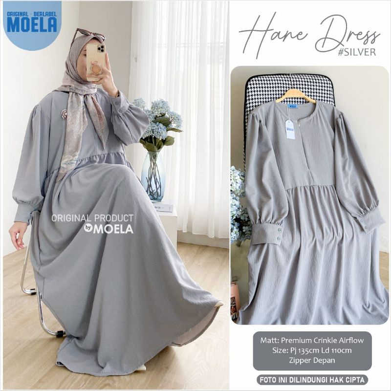 Aura Hane Dress Gamis Jumbo Polos Allsize Busui Premium Crinkle Airflow Original Ori Moela Berlabel-Hane silver