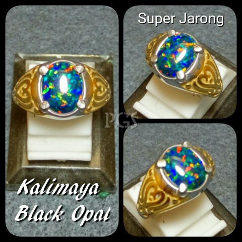 CINCIN BATU AKIK PERMATA KALIMAYA BLACK OPAL SIZE KANTORAN FULL JARONG