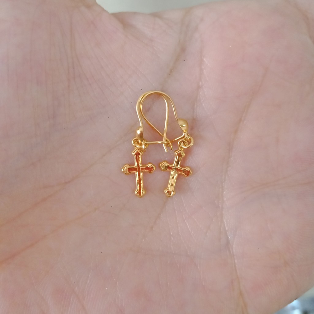 Anting salib tanpa permata anak dan dewasa emas asli kadar 70% 700 16k 22 surabaya