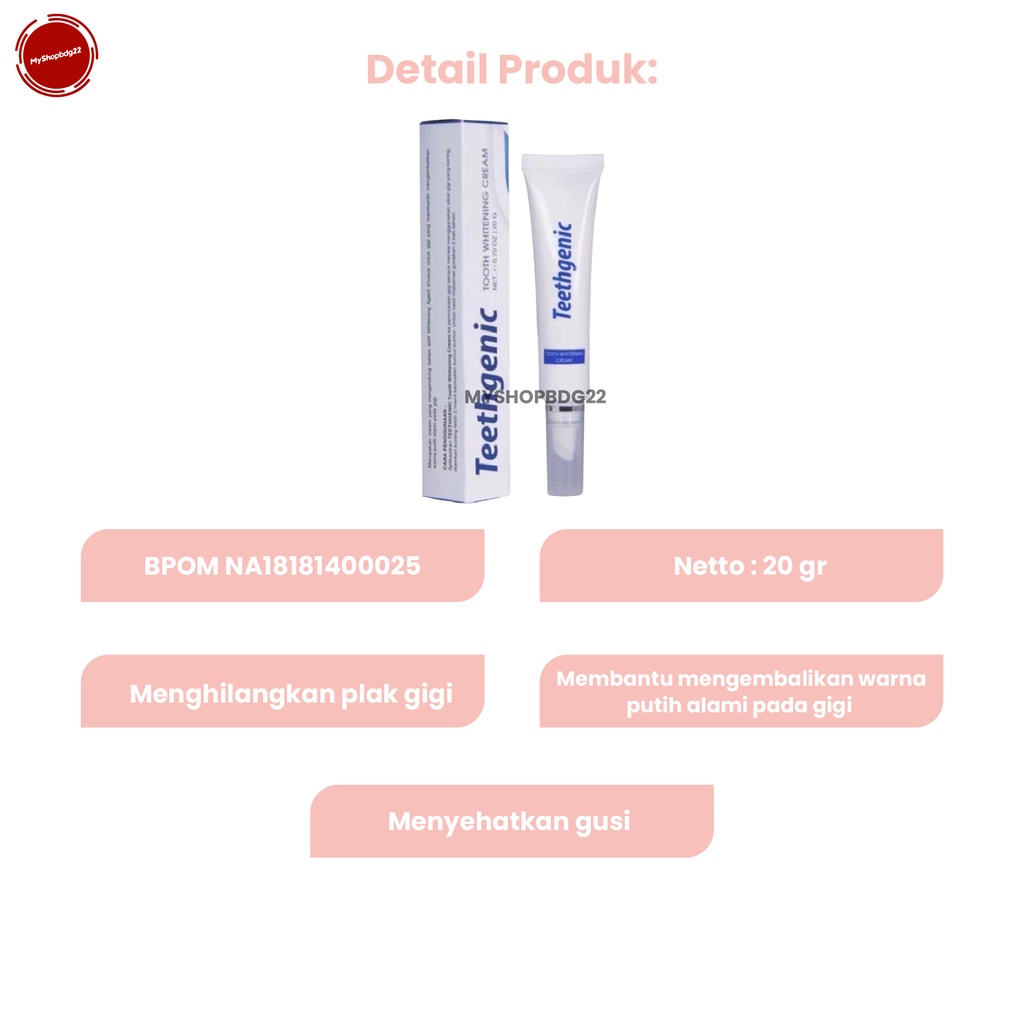 Teethgenic Tooth Whitening Cream 20 gr Krim Pencerah Pemutih Atasi Gigi Kuning By Myshopbdg22