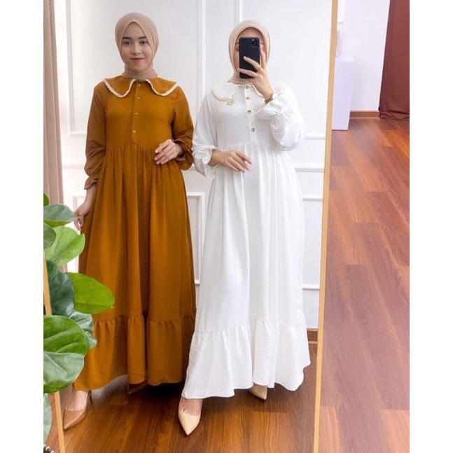 Nazaret Dress Crinkle gamis putih gamis dusty gamis busui gamis wanita gamis polos dress polos dress