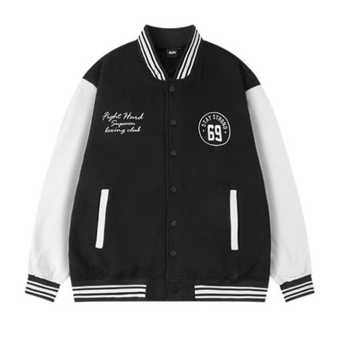 Jaket Varsity 69 Stay Strong - Korean Style Baseball Jacket - Pakaian Wanita dan Pria - Bahan Fleece - Allsize