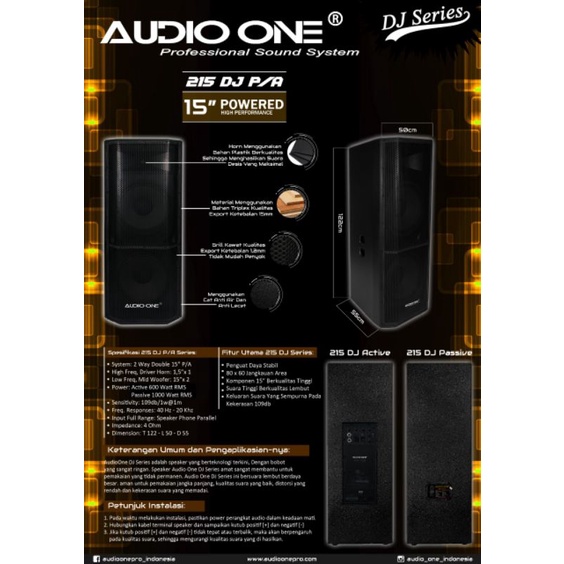 Speaker 3 Way AUDIO ONE 215 double 15inc