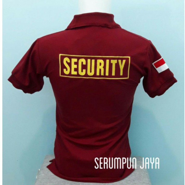 KAOS SECURITY MARUN - KAOS SECURITY LOGO KUNING MAROON - KAOS KERAH SECURITY LOGO KUNING BORDIR