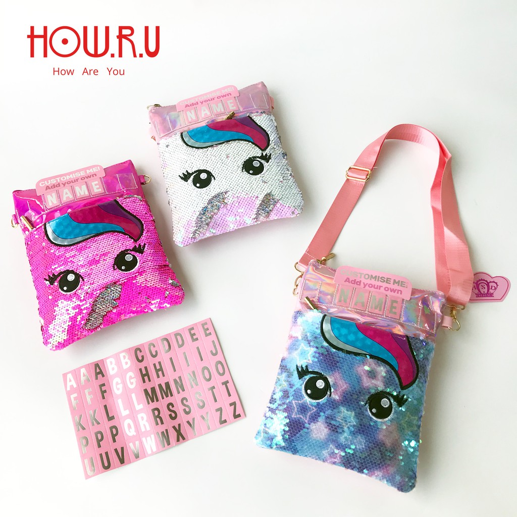 HOW.R.U | Tas Selempang Anak Unicorn Full Sequin Bisa Kasih Nama 20188