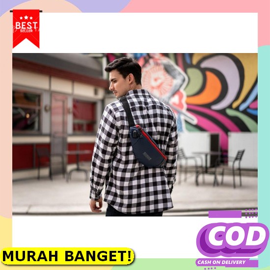 Tas Selempang Pria Kecil Kanvas Kekinian Besar Outdoor Hitam A2P0 Gunung Formal Keren Import Terbaru