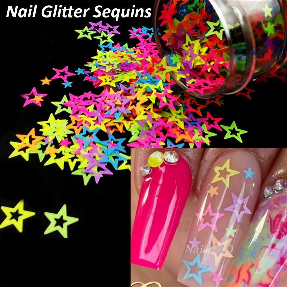 Top Neon Bintang Kuku Payet Baru Manicure Decor DIY Art Acrylic Gel 3D Dekorasi Kuku